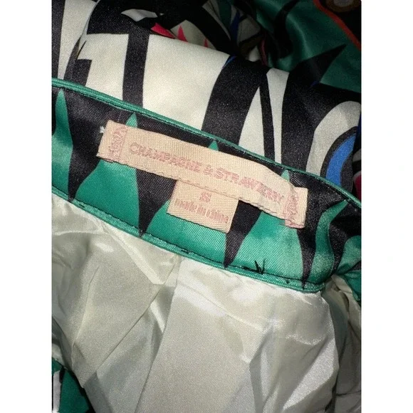 Champagne & Strawberry Cream & Green Abstract A-Line Skirt Size Small - Picture 5 of 5